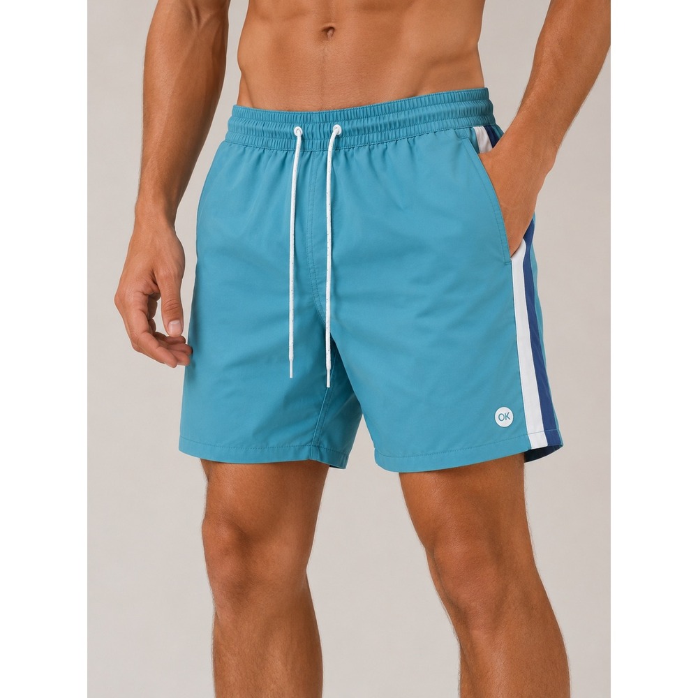 Outerknown Mens Swim Trunks XL Aqua Blue Side Stripe Recycled‎ Quick Dry Shorts